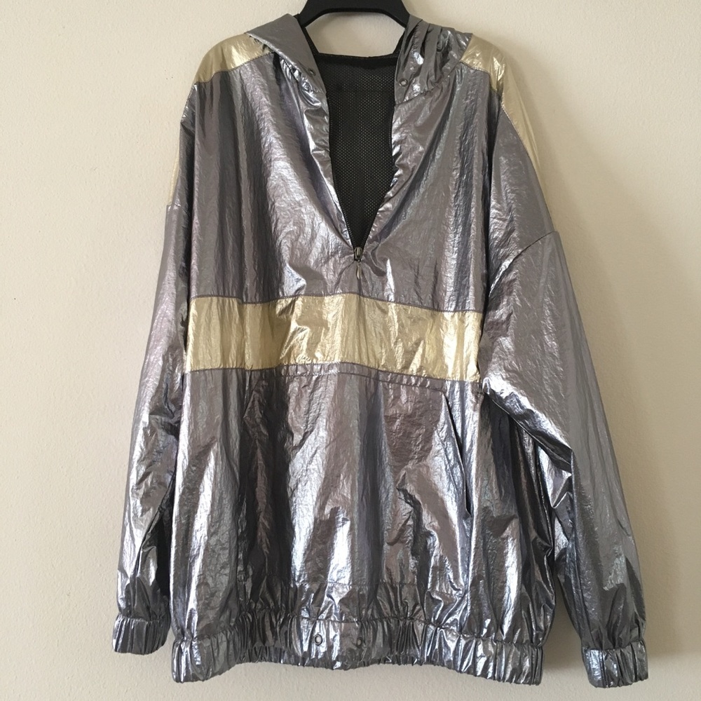 Metallic Silver Quarter Zip Lightweight Hoodie